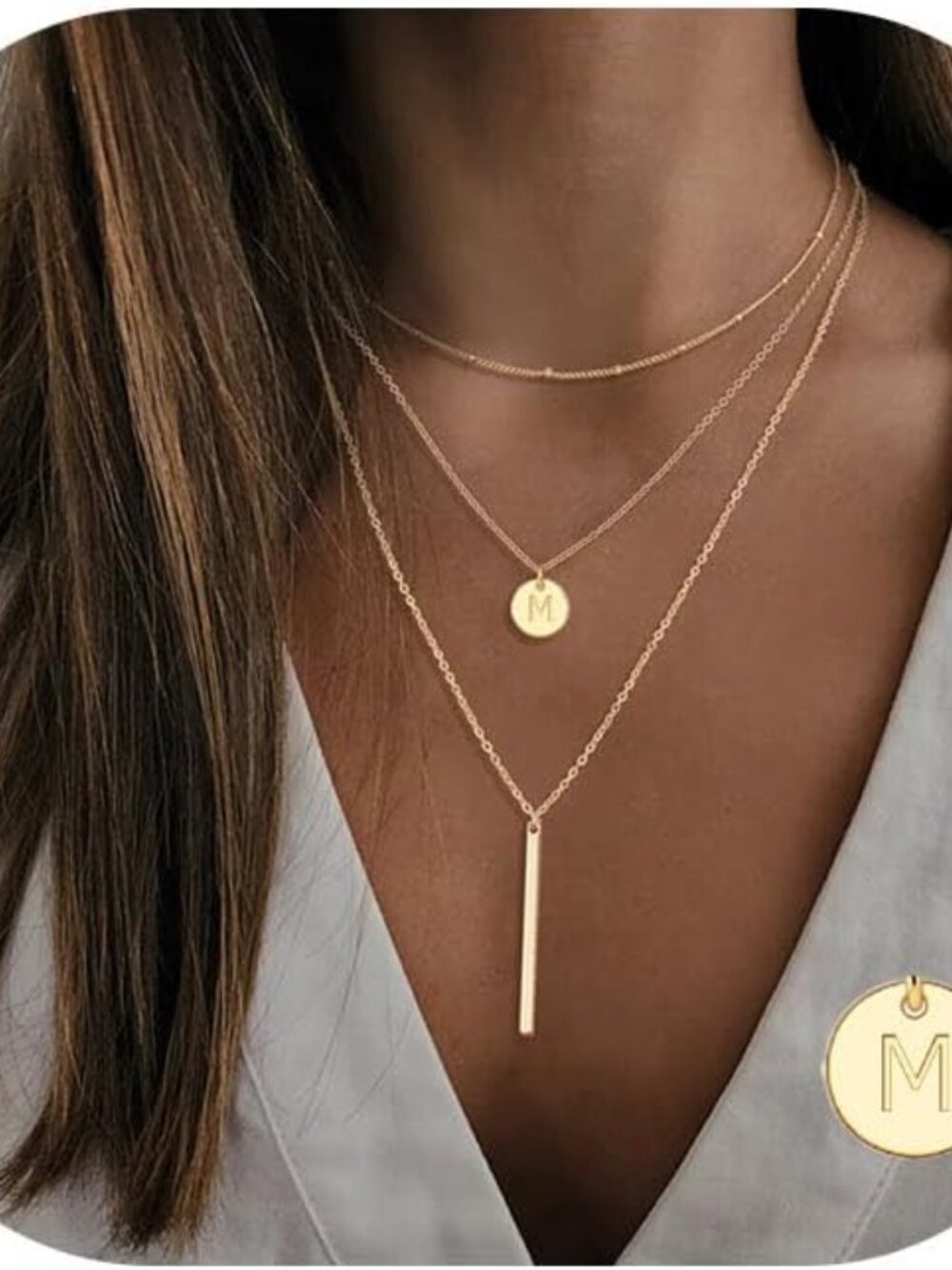 Initial Layered Necklaces for Women, 14K-Gold-Plated Coin Letter Necklace Bar St